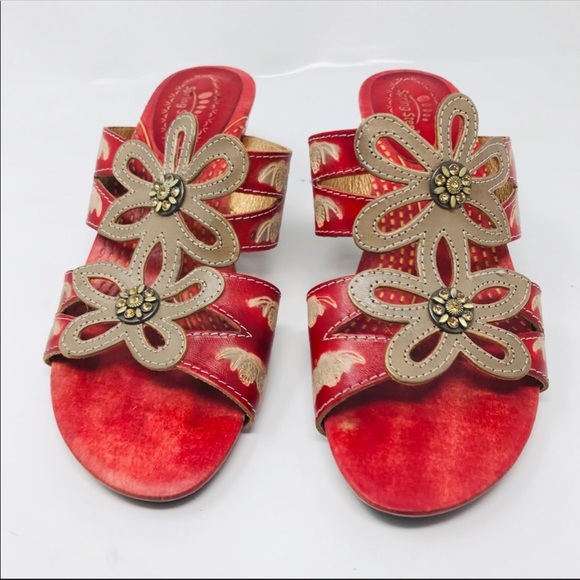 Spring Step Carlina Heel Sandals EU 38 US 7.5 8 Red Rhinestone Artsy Colorful - Picture 2 of 8